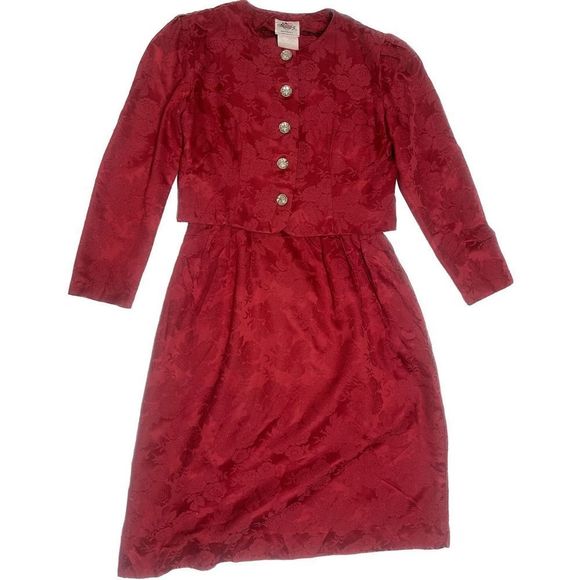 Lanz Originals Vintage Red Brocade Sleeveless A Line With Matching Jacket - Picture 1 of 7